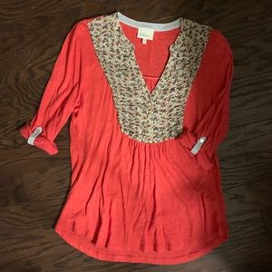 Anthropologie Deletta red and floral blouse